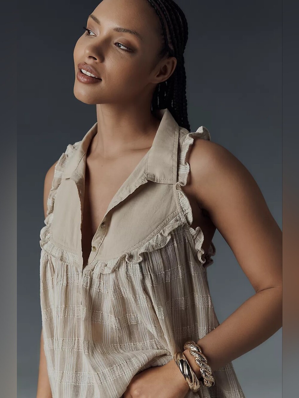 Pilcro Sleeveless Seaside Collared Swing Blouse